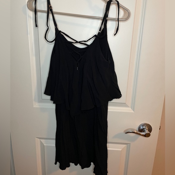 Spaghetti strap black garage mini dress - Picture 2 of 3